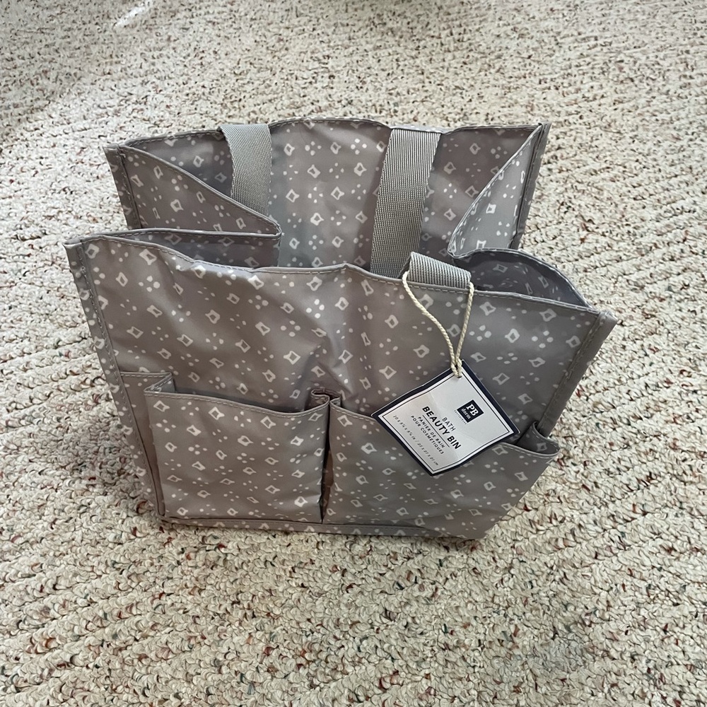 Pottery Barn Bath Beauty Bin. Gray/White Pattern